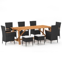 9 Piece Garden Dining Set Black