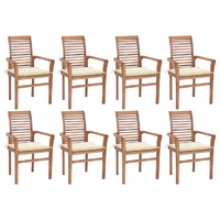 Dining Chairs 8 pcs with Cream Cushions Solid Teak Wood