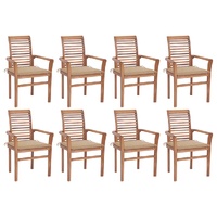 Dining Chairs 8 pcs with Beige Cushions Solid Teak Wood