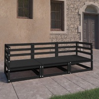 Garden 3-Seater Sofa Black Solid Pinewood