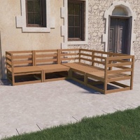 5 Piece Garden Lounge Set Honey Brown Solid Pinewood