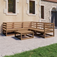 6 Piece Garden Lounge Set Honey Brown Solid Pinewood