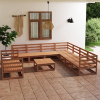 10 Piece Garden Lounge Set Honey Brown Solid Pinewood