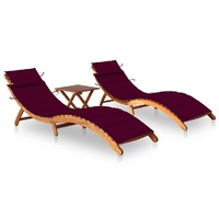 Sun Loungers 2 pcs with Table and Cushions Solid Acacia Wood