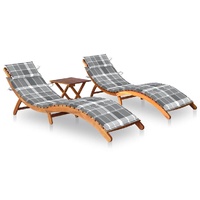 Sun Loungers 2 pcs with Table and Cushions Solid Acacia Wood