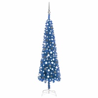 Slim Pre-lit Christmas Tree with Ball Set Blue 210 cm