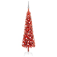 Slim Pre-lit Christmas Tree with Ball Set Red 180 cm