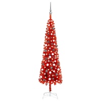 Slim Pre-lit Christmas Tree with Ball Set Red 210 cm