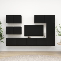 6 Piece TV Cabinet Set Black Engineered Wood