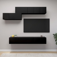 7 Piece TV Cabinet Set Black Engineered Wood