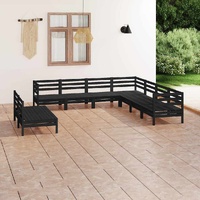 9 Piece Garden Lounge Set Solid Wood Pine Black