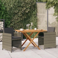 3 Piece Garden Dining Set with Cushions Grey
