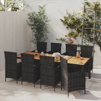 9 Piece Outdoor Dining Set with Cushions Poly Rattan Black