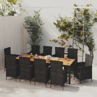 11 Piece Outdoor Dining Set with Cushions Poly Rattan Black