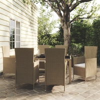 7 Piece Outdoor Dining Set with Cushions Poly Rattan Beige