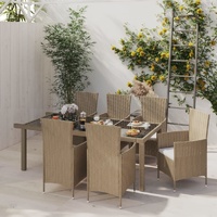 7 Piece Outdoor Dining Set with Cushions Poly Rattan Beige