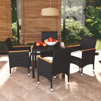 5 Piece Garden Dining Set with Cushions Poly Rattan Black