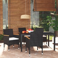 5 Piece Garden Dining Set with Cushions Poly Rattan Black