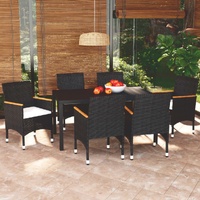 7 Piece Garden Dining Set with Cushions Poly Rattan Black