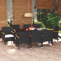 9 Piece Garden Dining Set with Cushions Poly Rattan Black