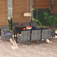9 Piece Garden Dining Set with Cushions Poly Rattan Grey