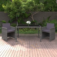 3 Piece Garden Dining Set with Cushions Poly Rattan Grey