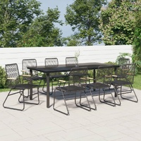 9 Piece Garden Dining Set Black PVC Rattan