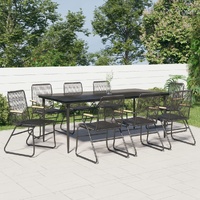 9 Piece Garden Dining Set Black PVC Rattan