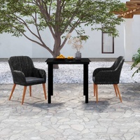 3 Piece Garden Dining Set with Cushions Black