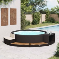 Spa Surround Black Poly Rattan and Acacia Wood