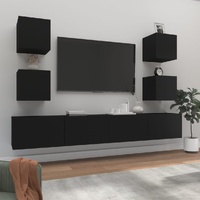 6 Piece TV Cabinet Set Black Engineered Wood