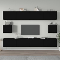 6 Piece TV Cabinet Set Black Engineered Wood