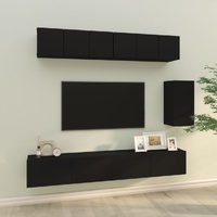 6 Piece TV Cabinet Set Black Engineered Wood