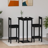 3 Piece Bar Set Black Solid Wood Pine