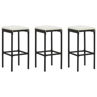 Bar Stools with Cushions 3 pcs Black Poly Rattan
