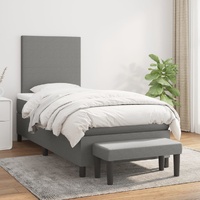 Box Spring Bed with Mattress Dark Grey 106x203 cm King Single Size Fabric