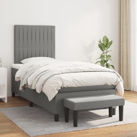 Box Spring Bed with Mattress Dark Grey 106x203 cm King Single Size Fabric