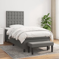 Box Spring Bed with Mattress Dark Grey 106x203 cm King Single Size Fabric