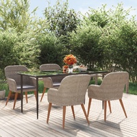 5 Piece Garden Dining Set with Cushions Brown
