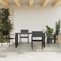 5 Piece Garden Dining Set Black Poly Rattan
