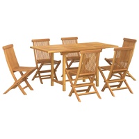 Garden Dining Set 7 pcs Brown Solid Teak Wood
