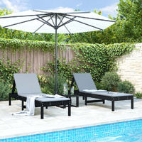 Sun Loungers 2 pcs with Table Black Solid Wood Pine
