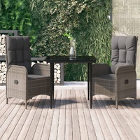 3 Piece Garden Dining Set with Cushions Black and Grey Poly Rattan