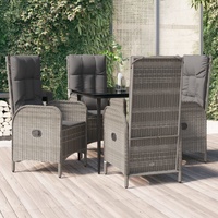 5 Piece Garden Dining Set with Cushions Black and Grey Poly Rattan