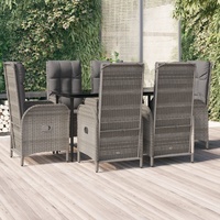 7 Piece Garden Dining Set with Cushions Black and Grey Poly Rattan