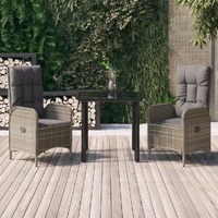 3 Piece Garden Dining Set with Cushions Black and Grey Poly Rattan