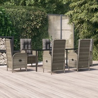 7 Piece Garden Dining Set with Cushions Black and Grey Poly Rattan
