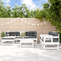7 Piece Garden Lounge Set with Cushions White Solid Wood
