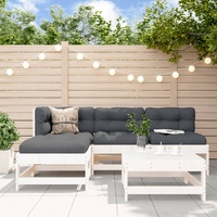 5 Piece Garden Lounge Set with Cushions White Solid Wood