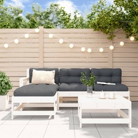 5 Piece Garden Lounge Set with Cushions White Solid Wood